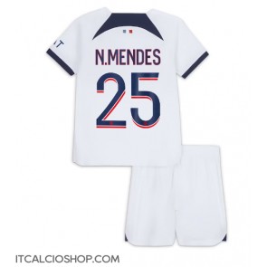Paris Saint-Germain Nuno Mendes #25 Seconda Maglia Bambino 2023-24 Manica Corta (+ Pantaloni corti)